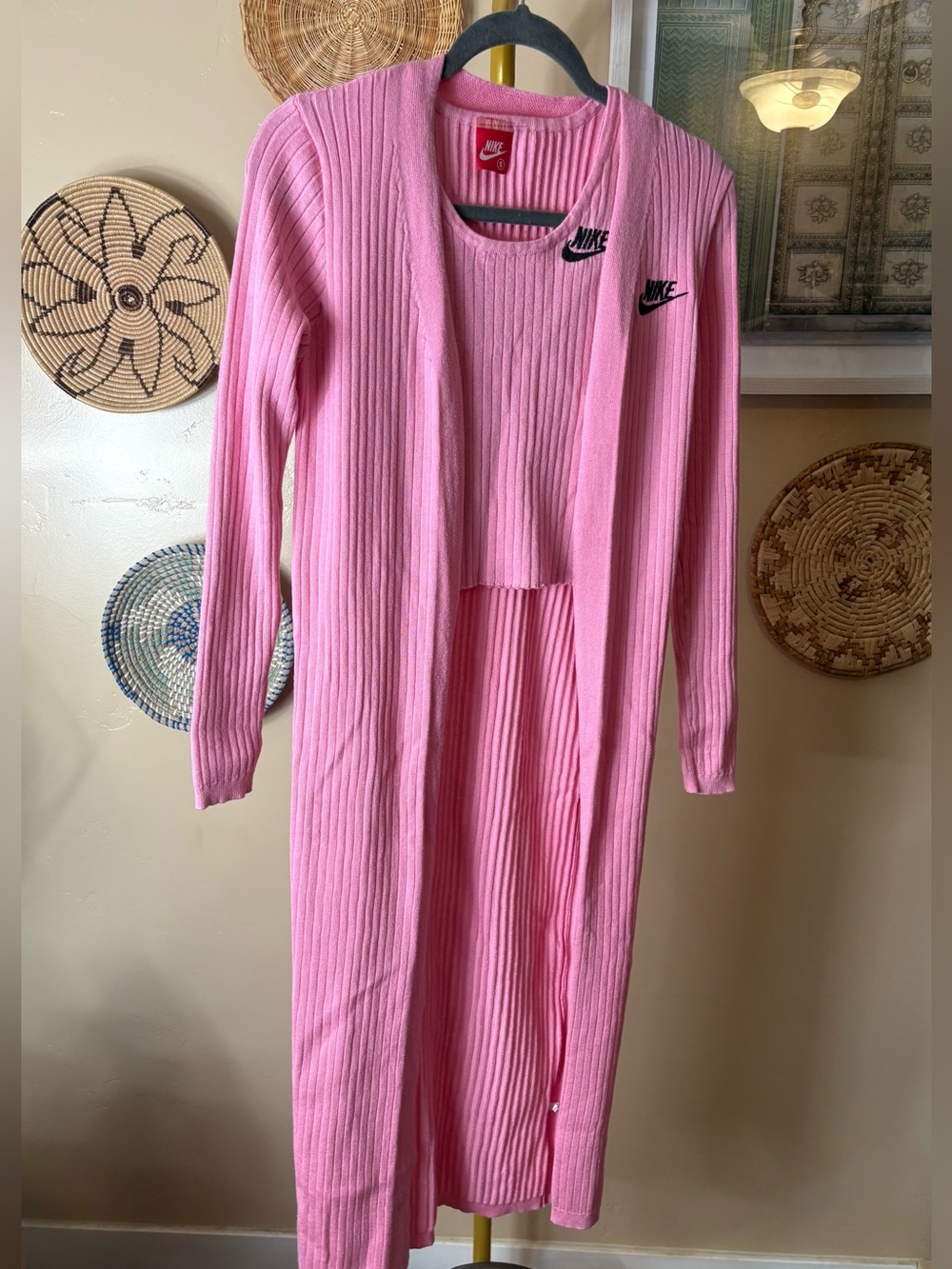 Nike Pink Ribbed Two-Piece Set